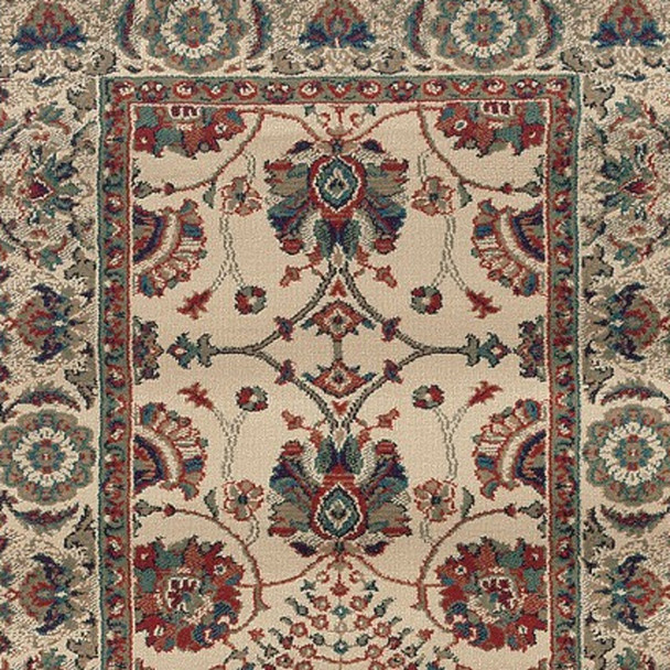 8' Ivory And Red Floral Runner Rug