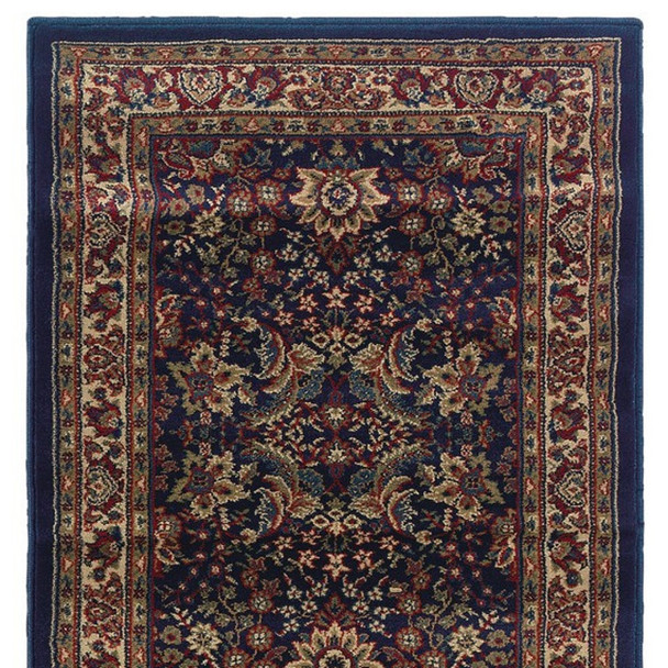 8' Blue And Red Oriental Runner Rug