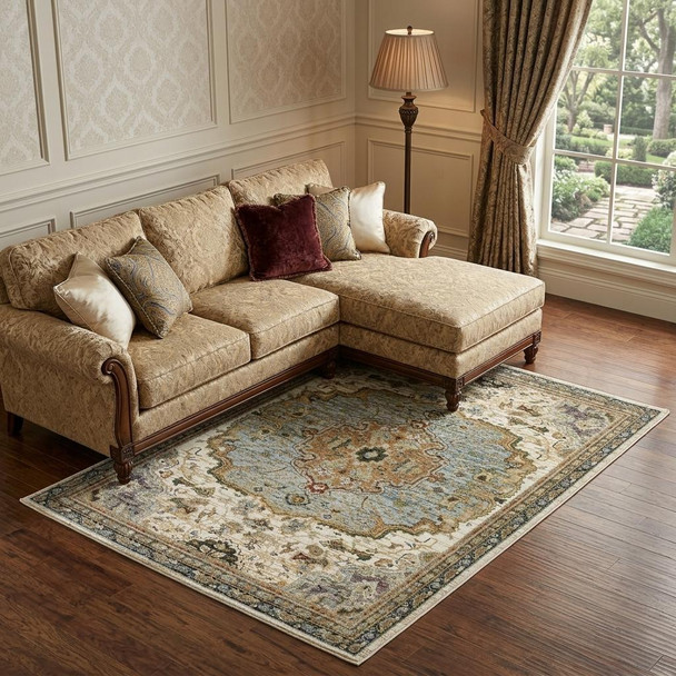10' X 13' Ivory And Blue Oriental Area Rug