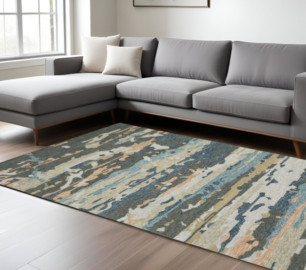 10' X 13' Gray And Blue Wool Abstract Hand Tufted Area Rug
