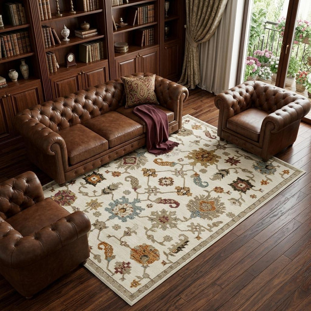 9' X 12' Ivory Brown And Beige Oriental Area Rug