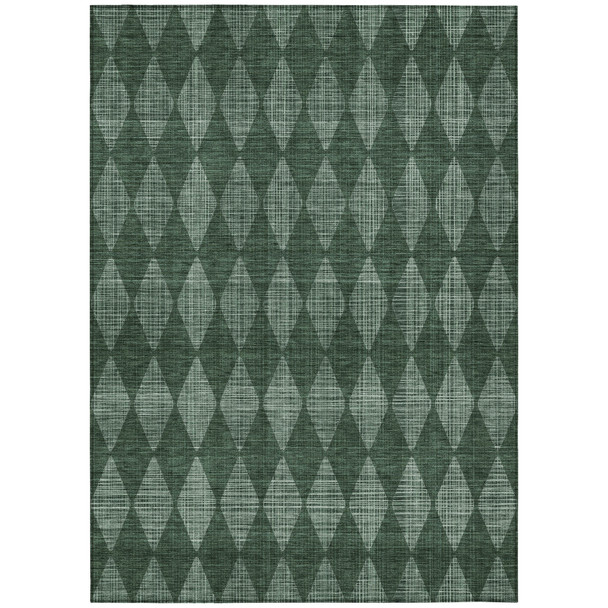 3' X 5' Olive Green And Charcoal Geometric Washable Indoor Outdoor Area Rug