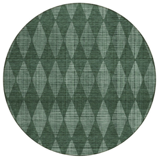 8' Olive Green And Charcoal Round Geometric Washable Indoor Outdoor Area Rug
