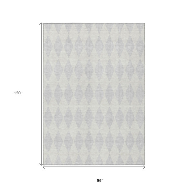8' X 10' Silver And Ivory Geometric Washable Indoor Outdoor Area Rug