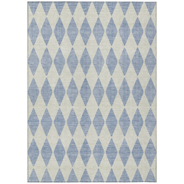 9' X 12' Sky Blue And Ivory Geometric Washable Indoor Outdoor Area Rug
