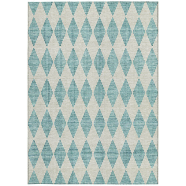 8' X 10' Teal Blue And Ivory Geometric Washable Indoor Outdoor Area Rug