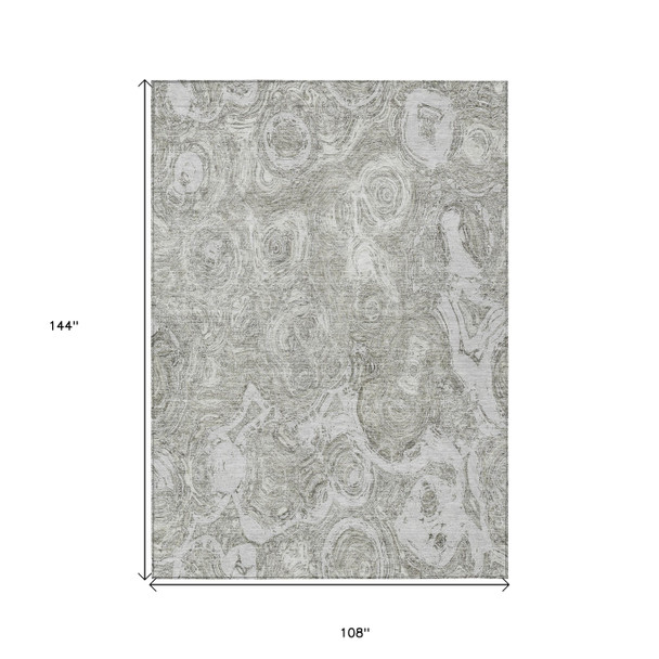 9' X 12' Ivory Taupe And Beige Abstract Washable Indoor Outdoor Area Rug