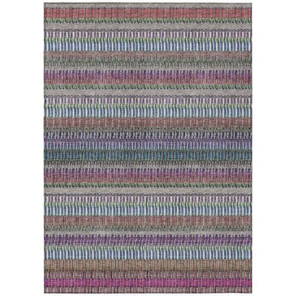 10' X 14' Taupe Purple And Blue Striped Washable Indoor Outdoor Area Rug