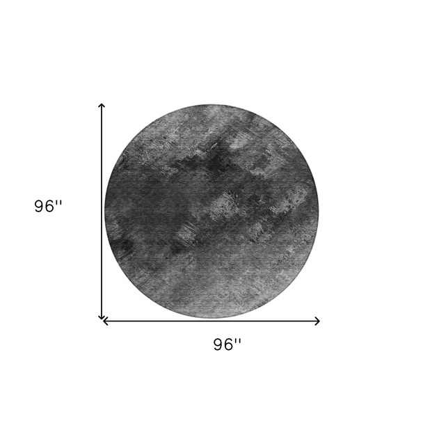 8' Gray Charcoal And Silver Round Abstract Washable Indoor Outdoor Area Rug