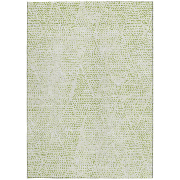 5' X 8' Artichoke Green And Ivory Geometric Washable Indoor Outdoor Area Rug
