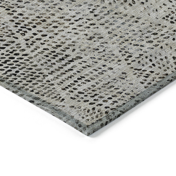 5' X 8' Gray Beige And Black Geometric Washable Indoor Outdoor Area Rug
