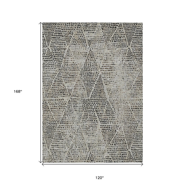 10' X 14' Gray Beige And Black Geometric Washable Indoor Outdoor Area Rug