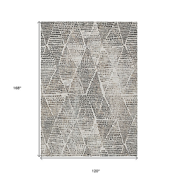10' X 14' Ivory Charcoal And Beige Geometric Washable Indoor Outdoor Area Rug
