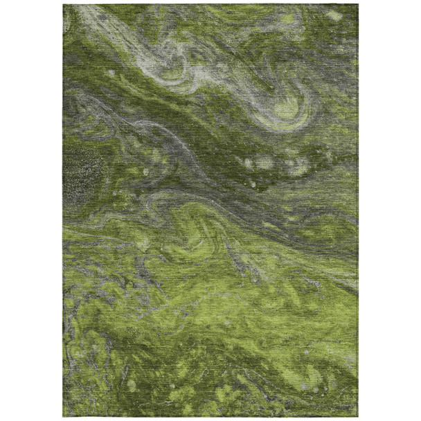 5' X 8' Olive Green And Lime Green Abstract Washable Indoor Outdoor Area Rug