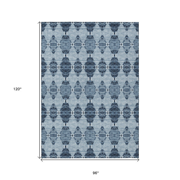 8' X 10' Navy Blue And Denim Blue Moroccan Washable Indoor Outdoor Area Rug
