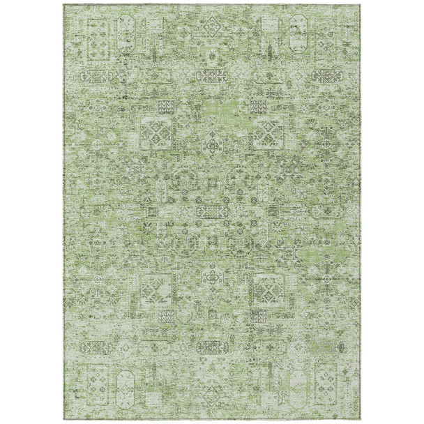 10' X 14' Artichoke Green And Olive Green Floral Washable Indoor Outdoor Area Rug