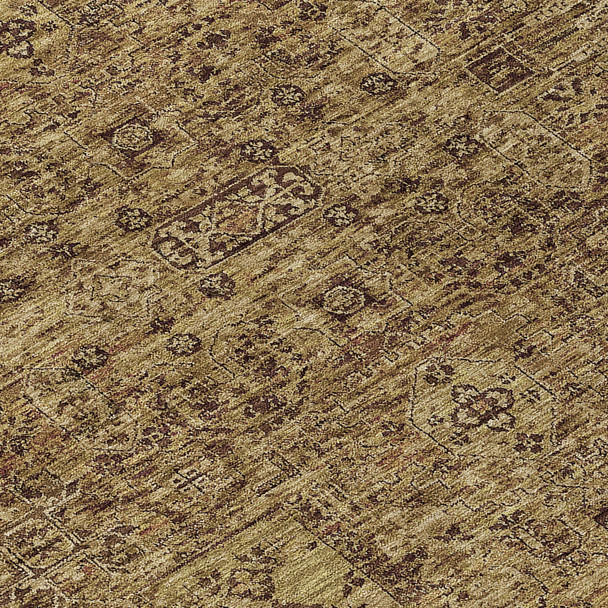 8' Brown And Taupe Round Floral Washable Indoor Outdoor Area Rug