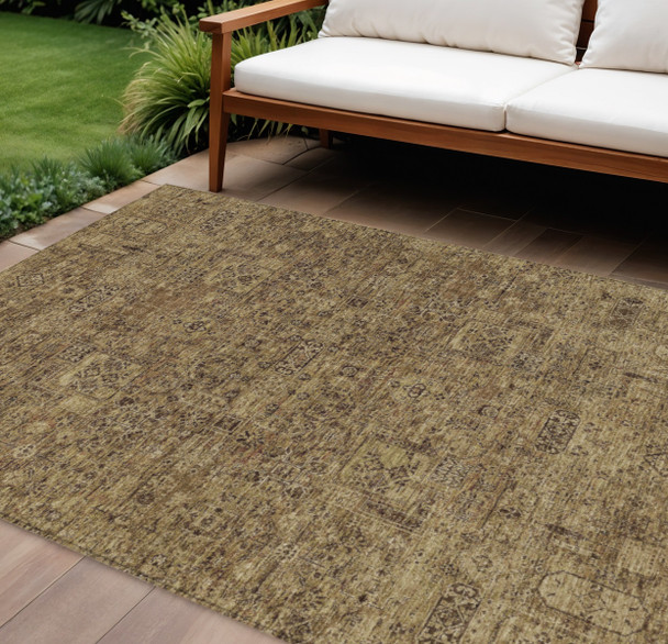 8' X 10' Brown And Taupe Floral Washable Indoor Outdoor Area Rug