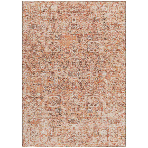 9' X 12' Salmon Orange And Gray Floral Washable Indoor Outdoor Area Rug