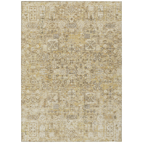 10' X 14' Wheat Beige And Gray Floral Washable Indoor Outdoor Area Rug