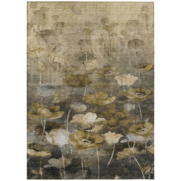10' X 14' Taupe Beige And Tan Floral Washable Indoor Outdoor Area Rug