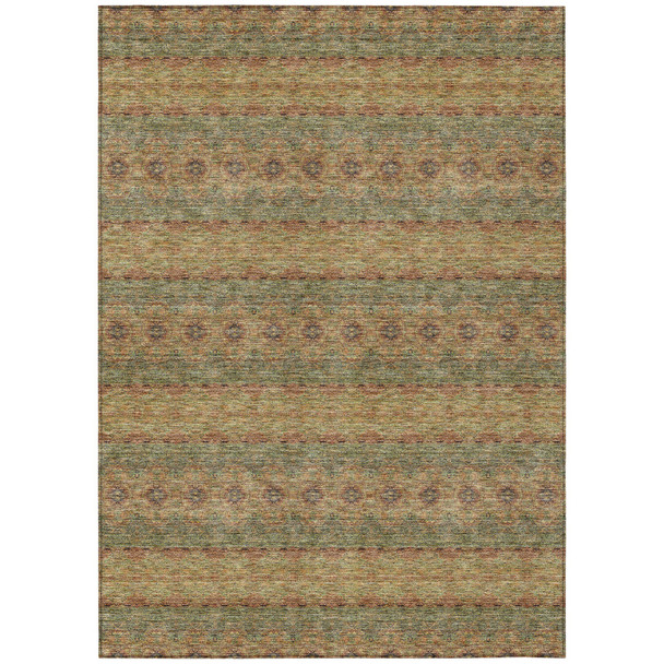 8' X 10' Artichoke Green And Olive Green Floral Medallion Washable Indoor Outdoor Area Rug