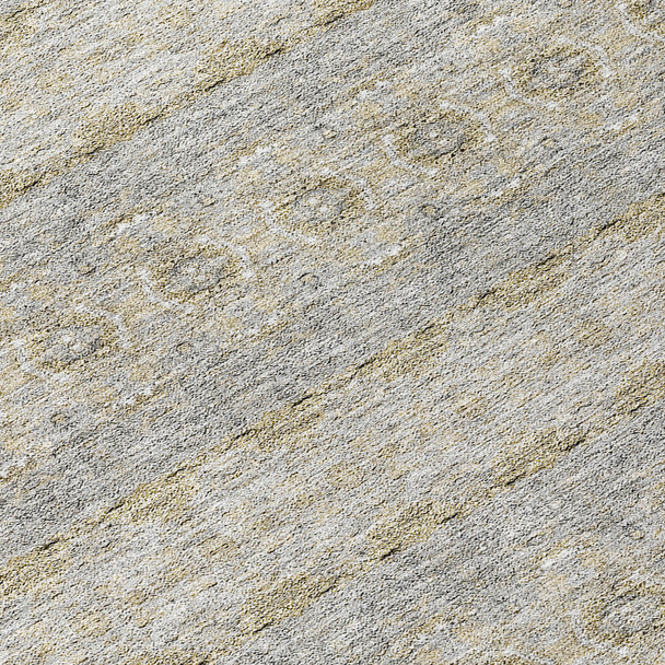8' Silver Gray And Gold Round Floral Medallion Washable Indoor Outdoor Area Rug