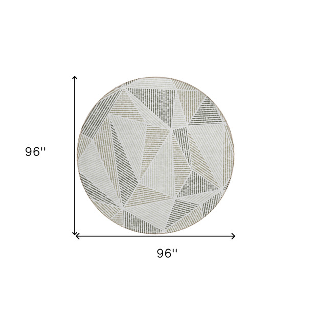 8' Taupe Brown And Beige Round Geometric Washable Indoor Outdoor Area Rug