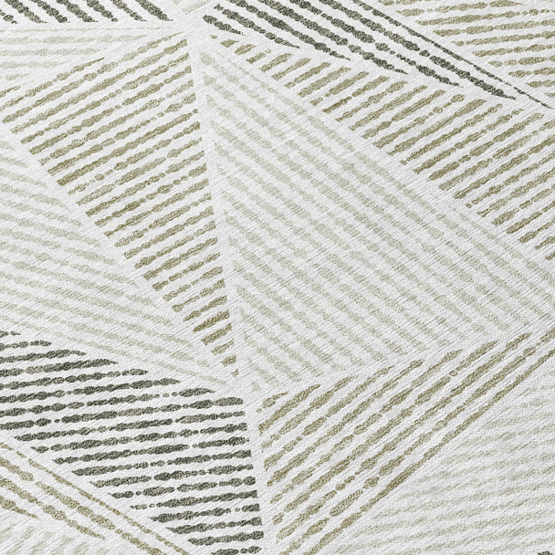 10' X 14' Taupe Brown And Beige Geometric Washable Indoor Outdoor Area Rug