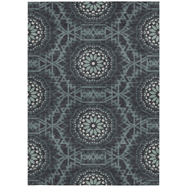 3' X 5' Charcoal Gray And Ivory Floral Medallion Washable Indoor Outdoor Area Rug