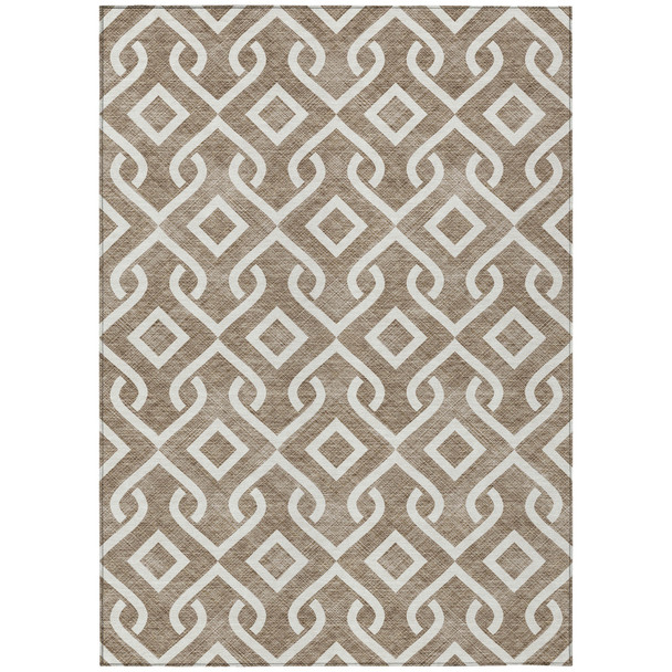 3' X 5' Brown And Ivory Geometric Washable Indoor Outdoor Area Rug