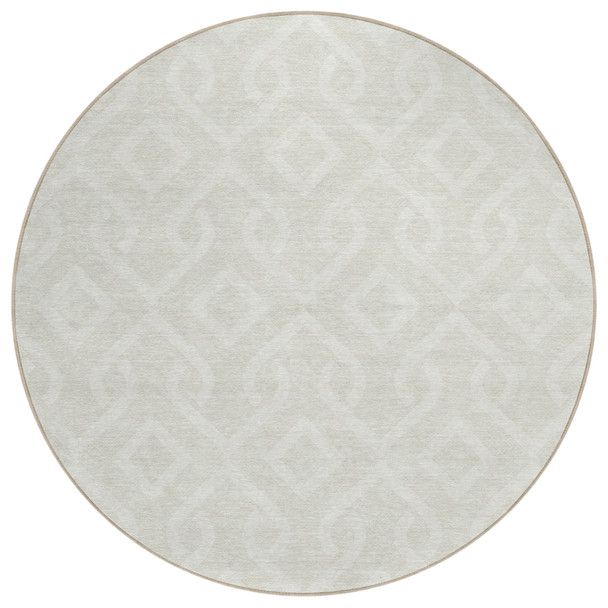 8' Ivory And Light Gray Round Geometric Washable Indoor Outdoor Area Rug