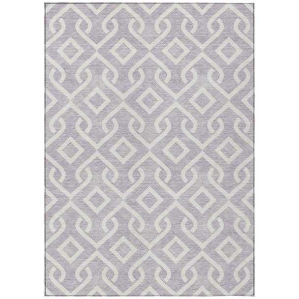 3' X 5' Lavender And Ivory Geometric Washable Indoor Outdoor Area Rug