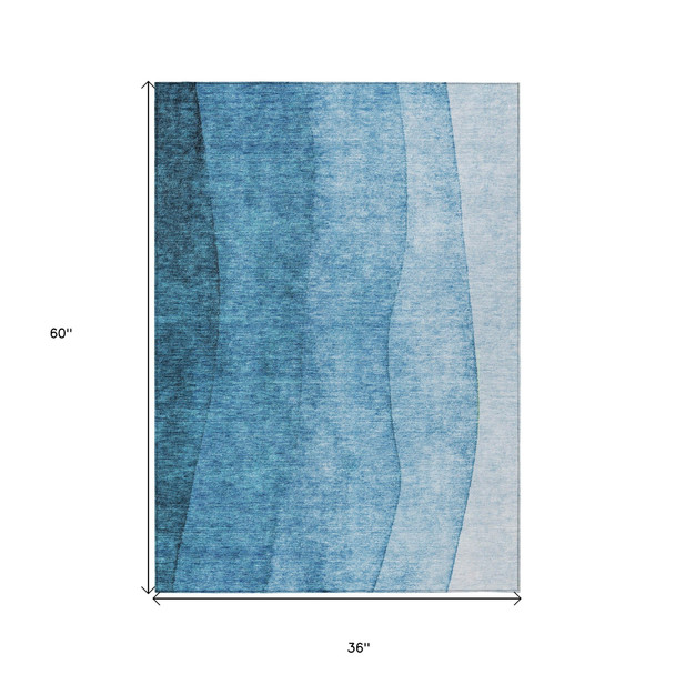 3' X 5' Teal Blue Aqua And Turquoise Ombre Washable Indoor Outdoor Area Rug