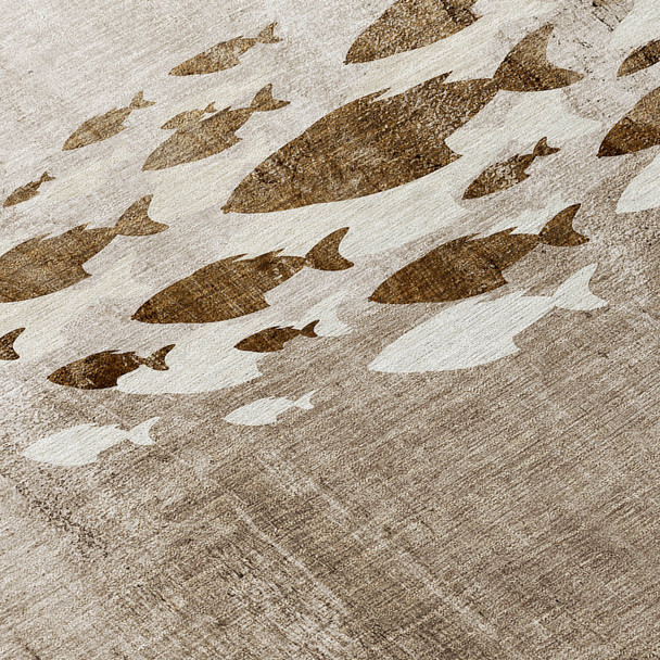 9' X 12' Taupe Brown And Khaki Nautical Washable Indoor Outdoor Area Rug