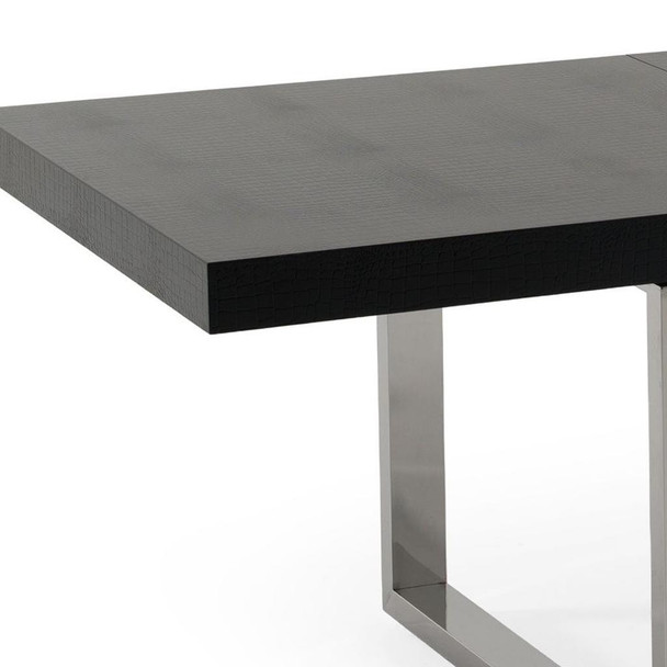 71" Black and Silver Wood and Stainless Steel Removable Leaf Sled Base Extendable Dining Table