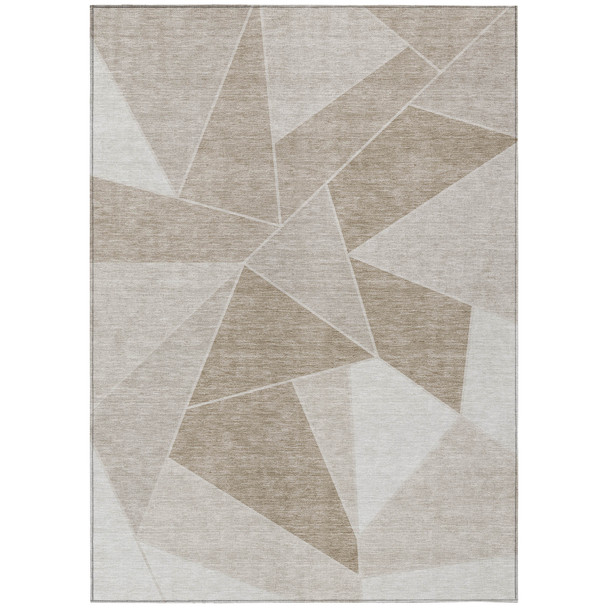 5' X 8' Taupe Brown And Beige Geometric Washable Indoor Outdoor Area Rug