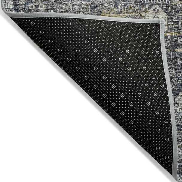 8' X 10' Charcoal Gray And Ivory Oriental Washable Indoor Outdoor Area Rug