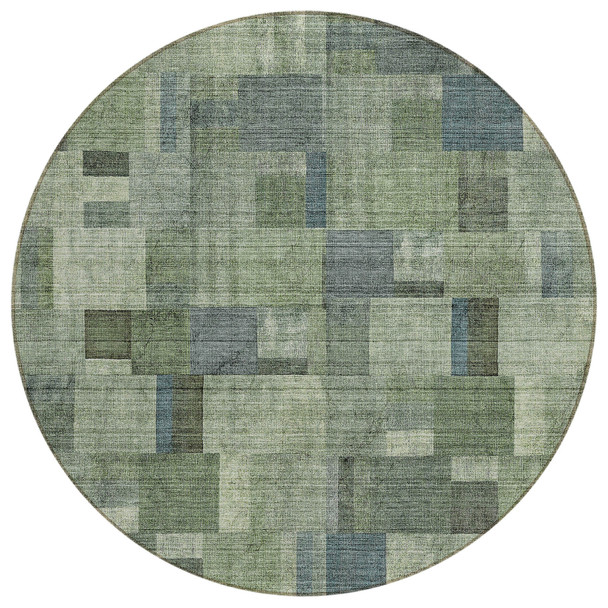 8' Green And Mint Green Round Geometric Washable Indoor Outdoor Area Rug