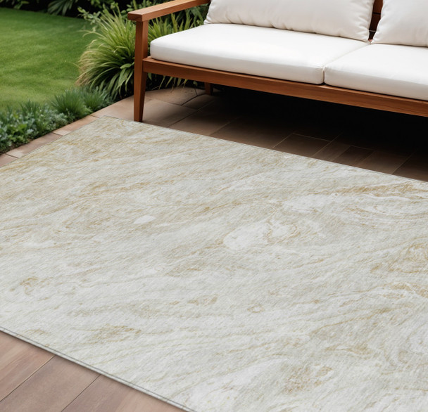 10' X 14' Ivory Beige And Tan Abstract Washable Indoor Outdoor Area Rug