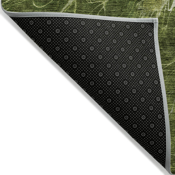 9' X 12' Olive Green And Sage Abstract Washable Indoor Outdoor Area Rug