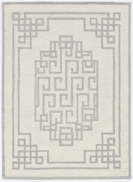 5' X 7' Ivory And Gray Wool Geometric Hand Tufted Area Rug