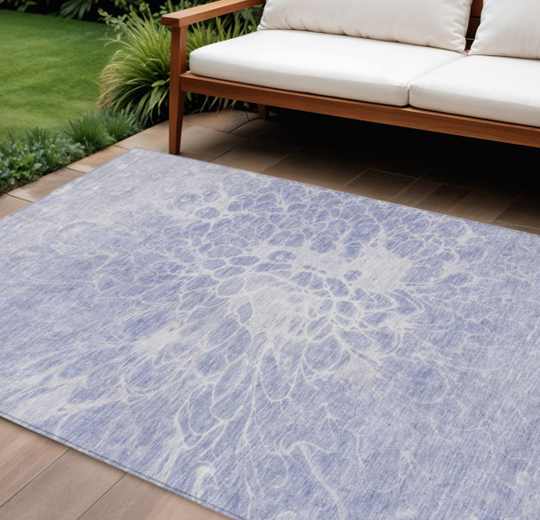 9' X 12' Lavender Ivory And Lilac Abstract Washable Indoor Outdoor Area Rug