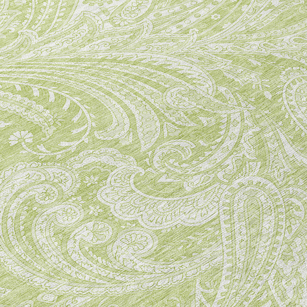 10' X 14' Green And Ivory Paisley Washable Indoor Outdoor Area Rug