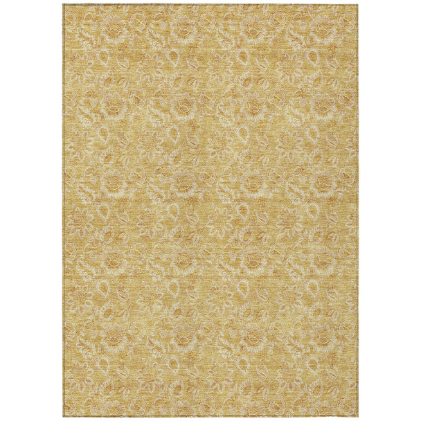 3' X 5' Gold And Wheat Floral Washable Indoor Outdoor Area Rug