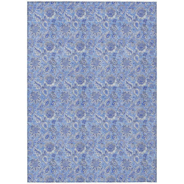 3' X 5' Navy Blue And Denim Blue Floral Washable Indoor Outdoor Area Rug