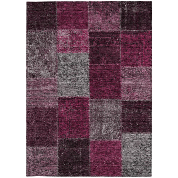 3' X 5' Merlot Burgundy And Gray Patchwork Washable Indoor Outdoor Area Rug