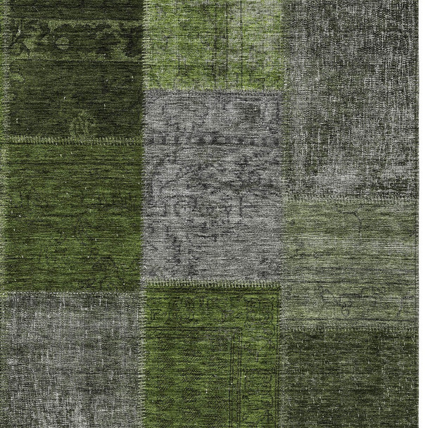 5' X 8' Olive Green And Artichoke Green Patchwork Washable Indoor Outdoor Area Rug