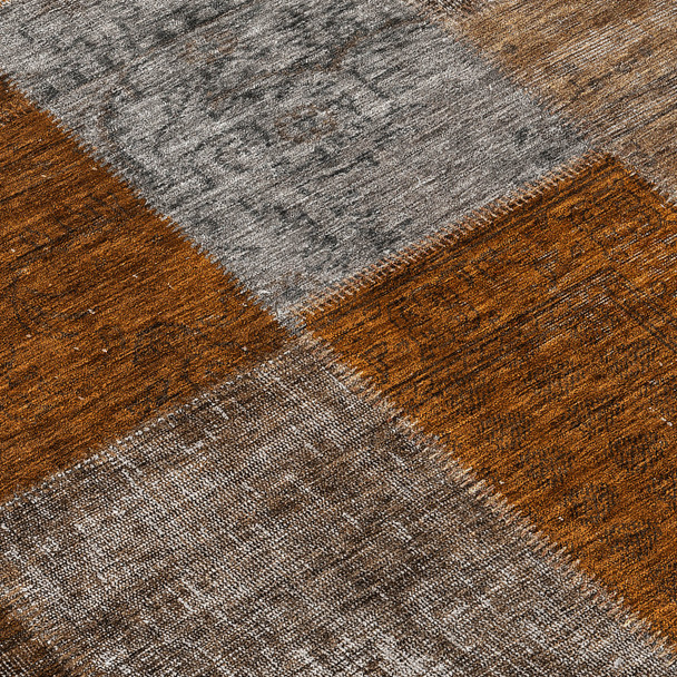 10' X 14' Orange And Taupe Patchwork Washable Indoor Outdoor Area Rug