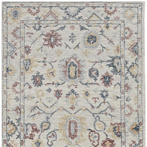 7' X 10' Ivory Gray And Red Wool Medallion Hand Tufted Area Rug